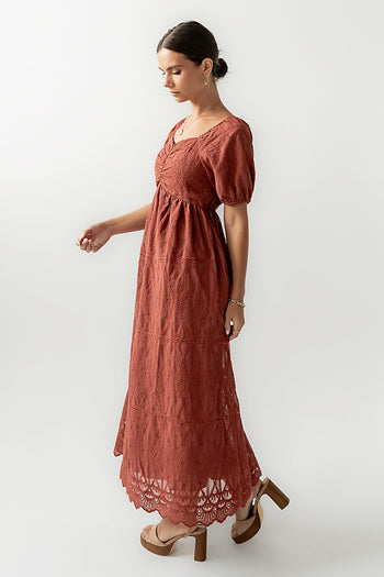 Luca Embroidered Maxi Dress in Dark Berry