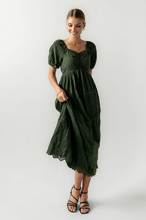 Luca Embroidered Maxi Dress in Hunter Green