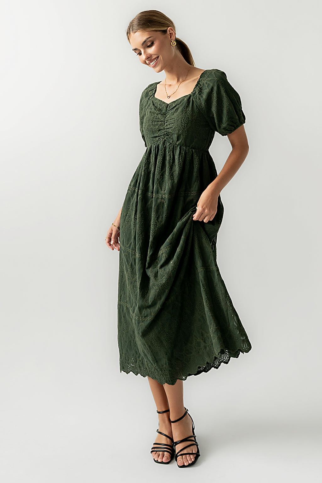 Luca Embroidered Maxi Dress in Hunter Green - FINAL SALE Luca Embroidered Maxi Dress in Hunter Green - FINAL SALE