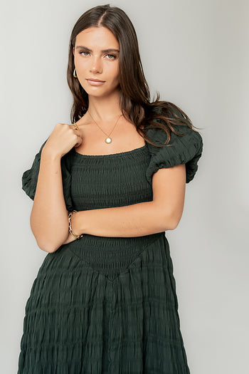 Beckie Smocked Maxi Dress in Green - FINAL SALE