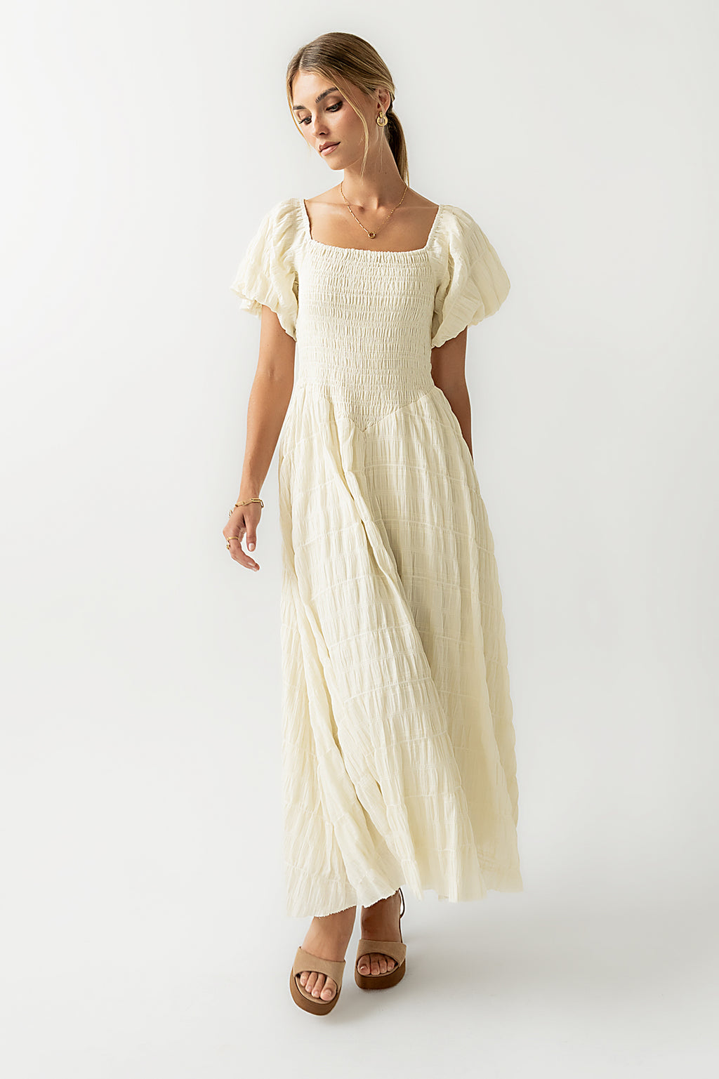 Beckie Smocked Maxi Dress in Off White - FINAL SALE