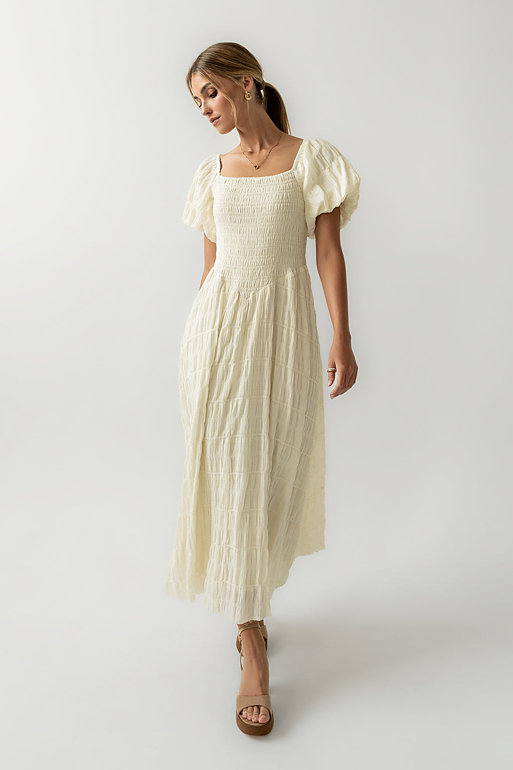 Beckie Smocked Maxi Dress in Off White - FINAL SALE