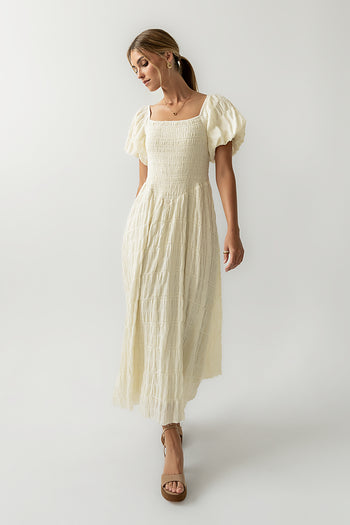 Beckie Smocked Maxi Dress in Off White - FINAL SALE