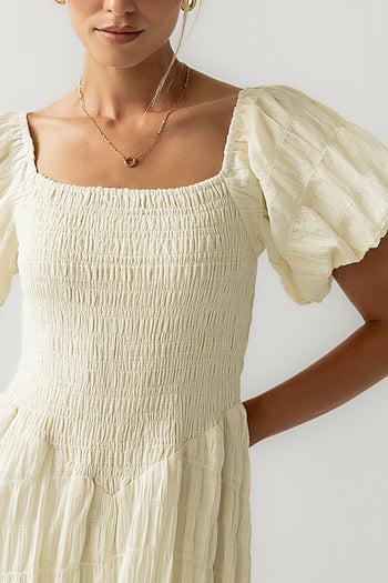 Beckie Smocked Maxi Dress in Off White - FINAL SALE