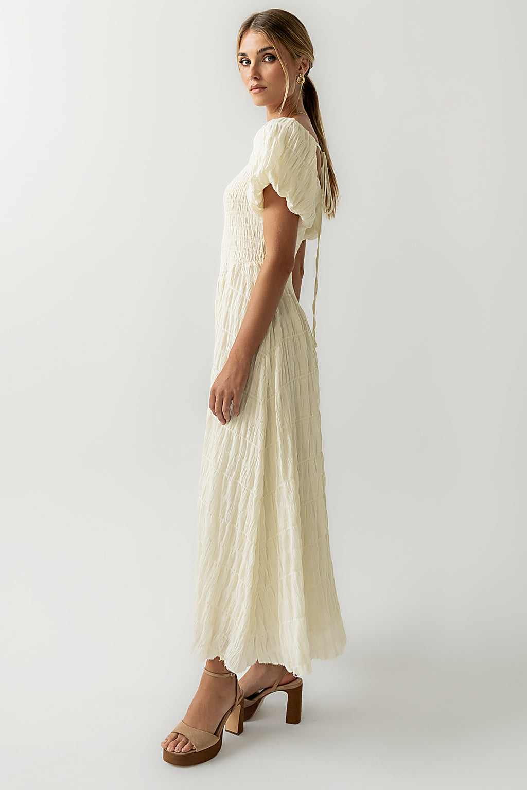 Beckie Smocked Maxi Dress in Off White - FINAL SALE