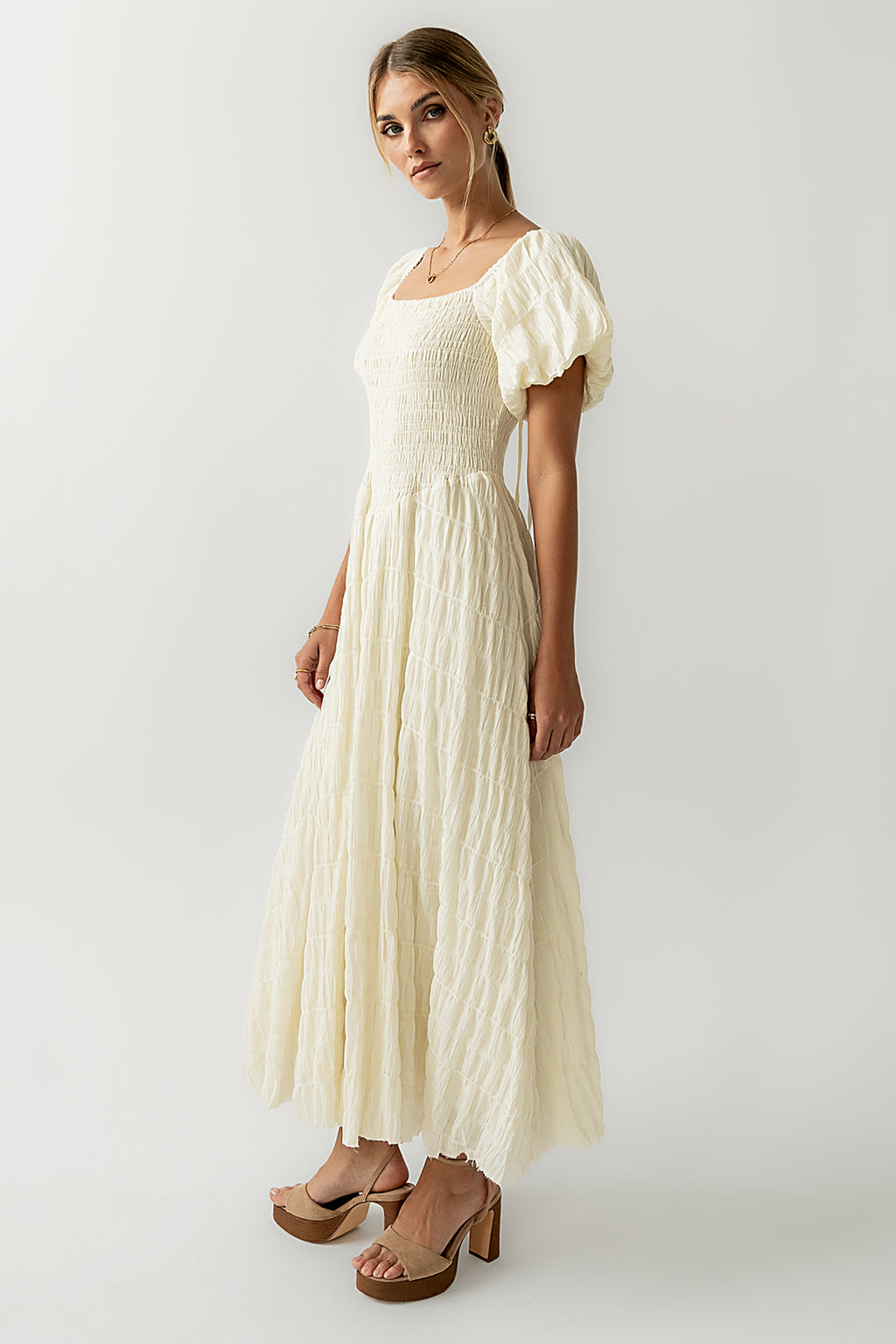Beckie Smocked Maxi Dress in Off White - FINAL SALE