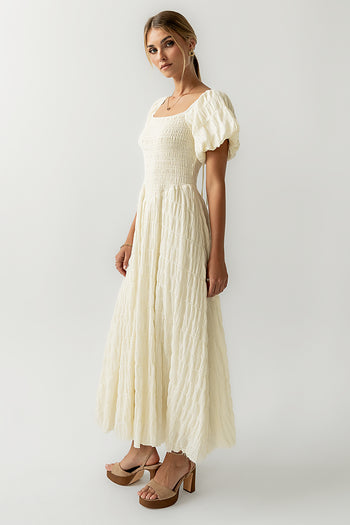 Beckie Smocked Maxi Dress in Off White - FINAL SALE