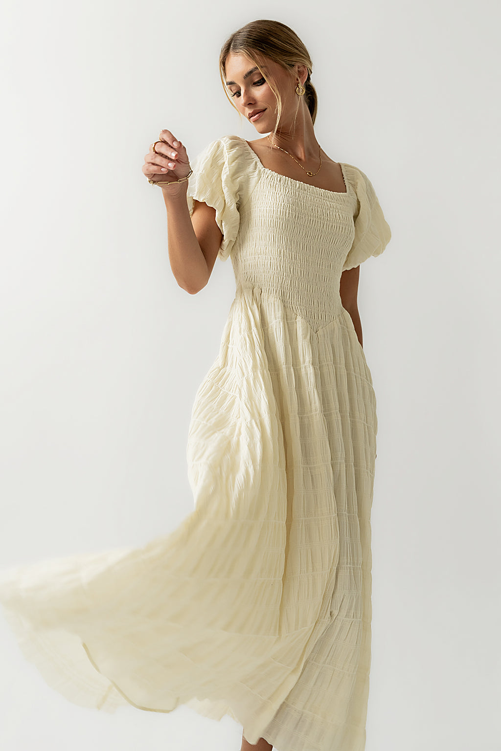 Beckie Smocked Maxi Dress in Off White - FINAL SALE