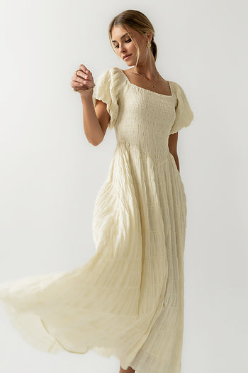 Beckie Smocked Maxi Dress in Off White - FINAL SALE