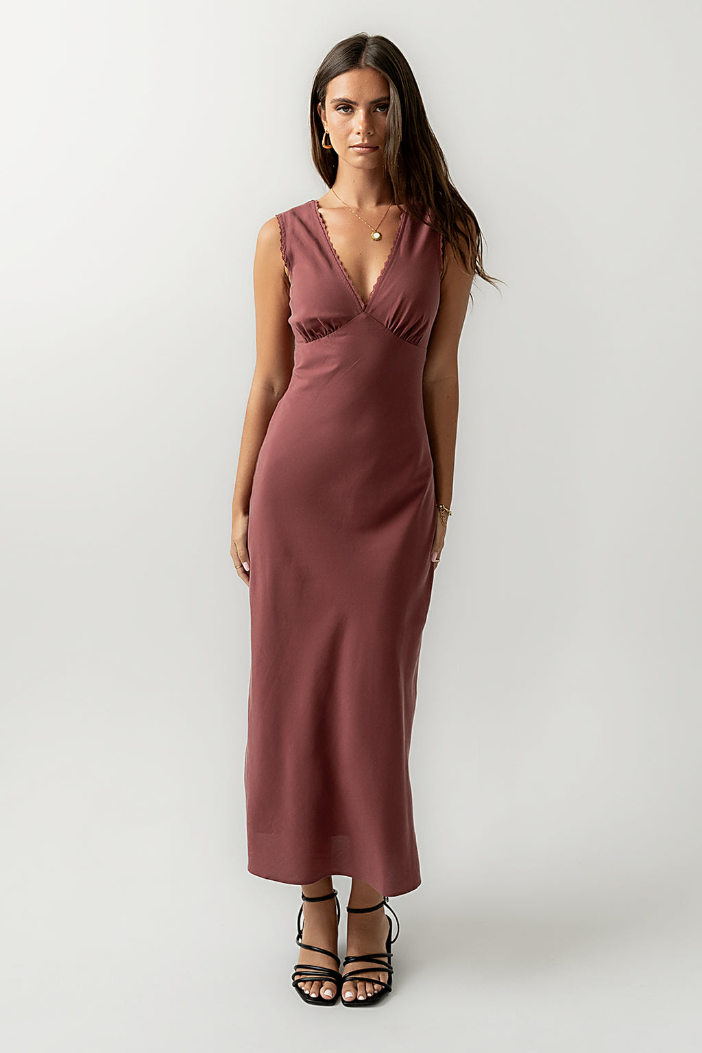 Hailey Lace Trim Maxi Dress in Marsala - FINAL SALE Hailey Lace Trim Maxi Dress in Marsala - FINAL SALE