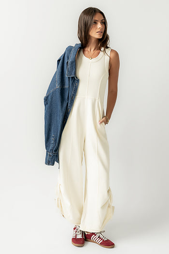 Tristan Knit Jumpsuit in Cream