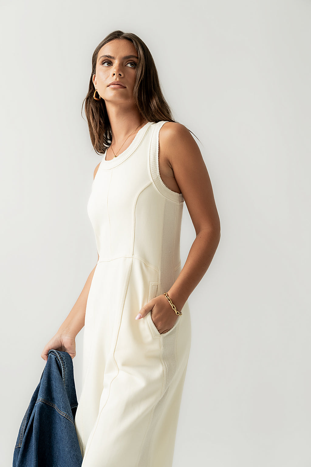 Tristan Knit Jumpsuit in Cream