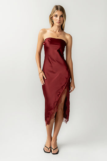 Goldie Lace Trim Midi Dress in Wine - FINAL SALE