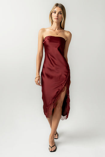 Goldie Lace Trim Midi Dress in Wine - FINAL SALE