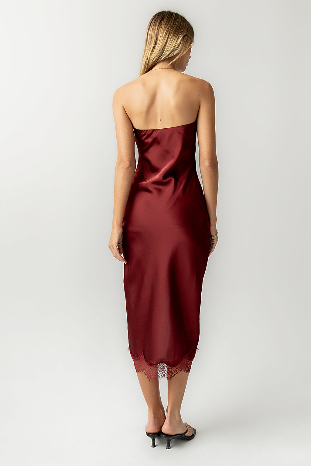 Goldie Lace Trim Midi Dress in Wine - FINAL SALE