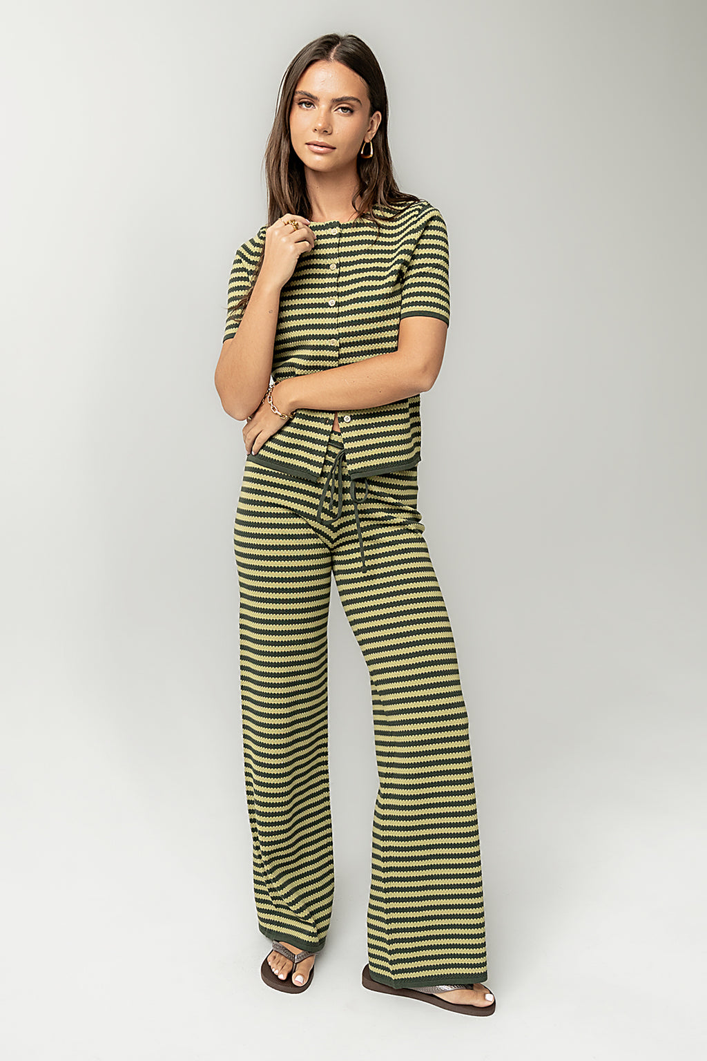 Ireland Striped Wide Leg Pants in Green