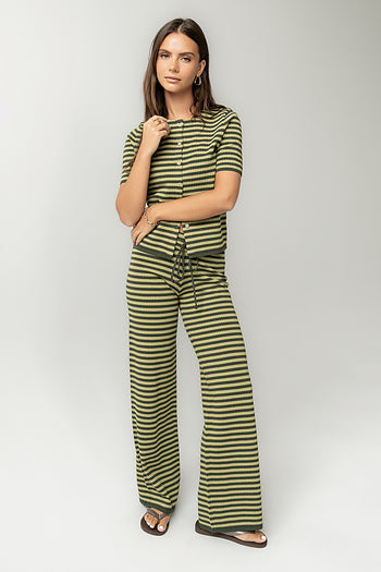 Ireland Striped Wide Leg Pants in Green