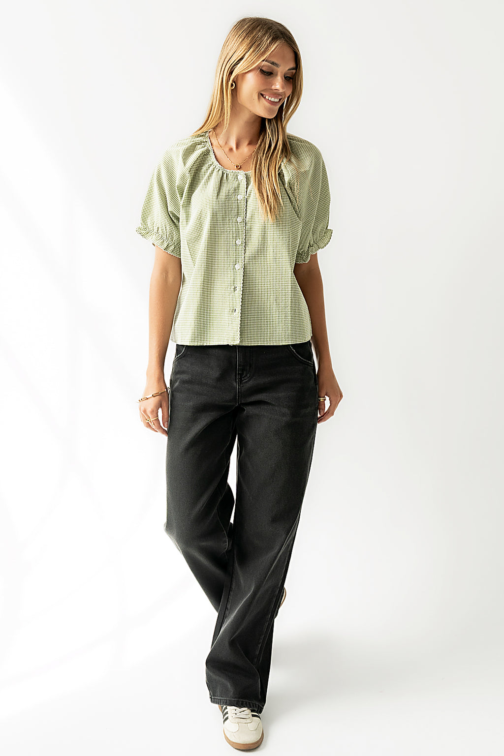 Benny Gingham Blouse in Green