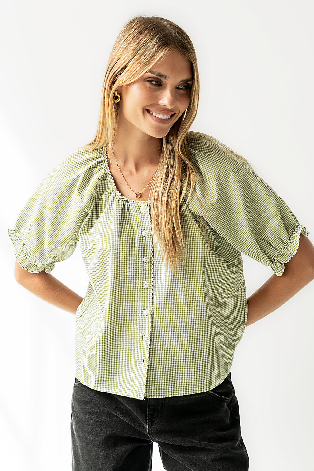 Benny Gingham Blouse in Green
