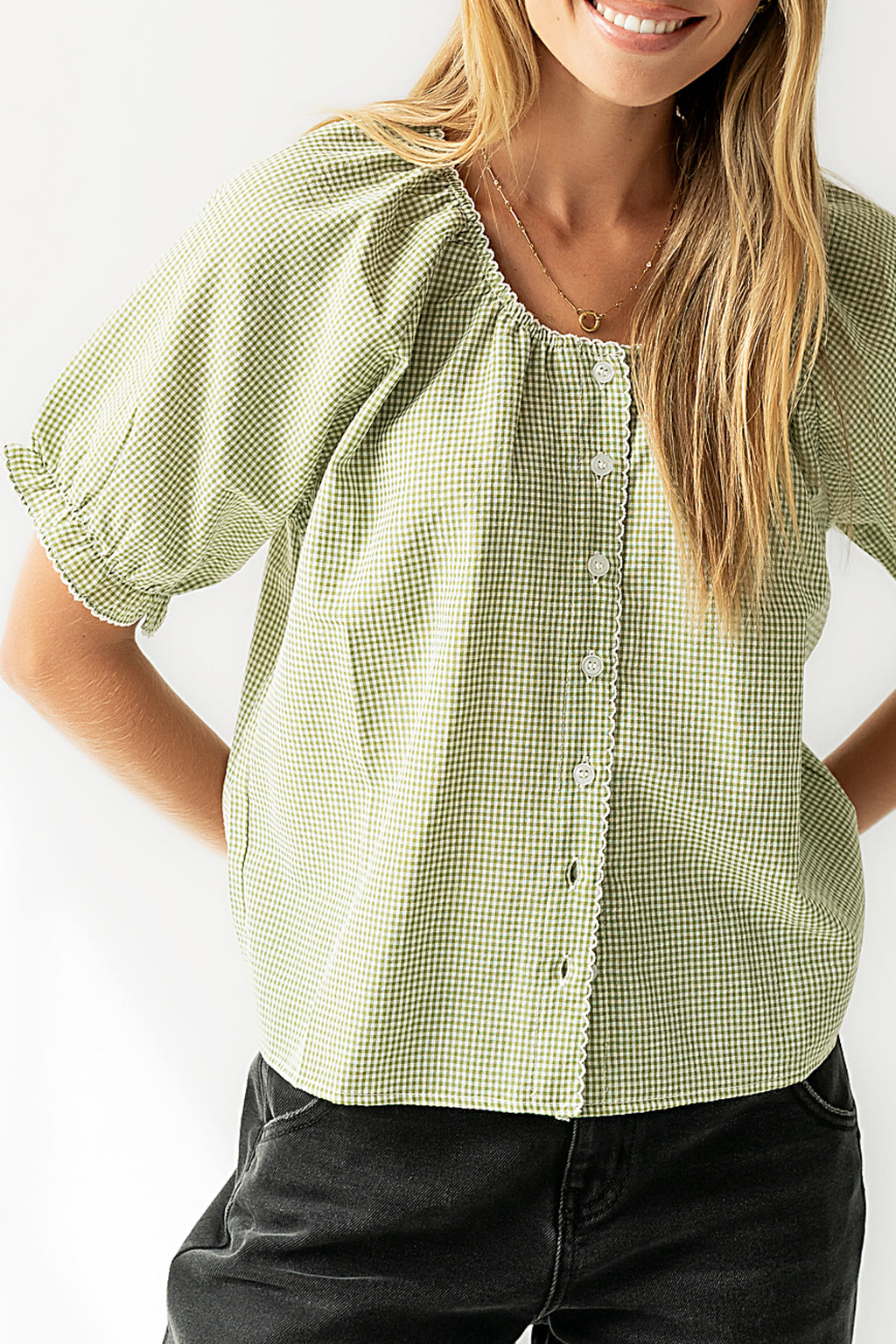 Benny Gingham Blouse in Green