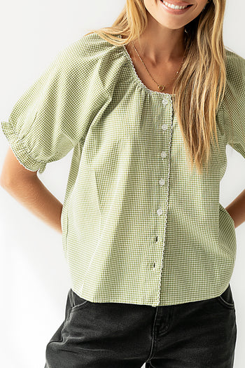 Benny Gingham Blouse in Green