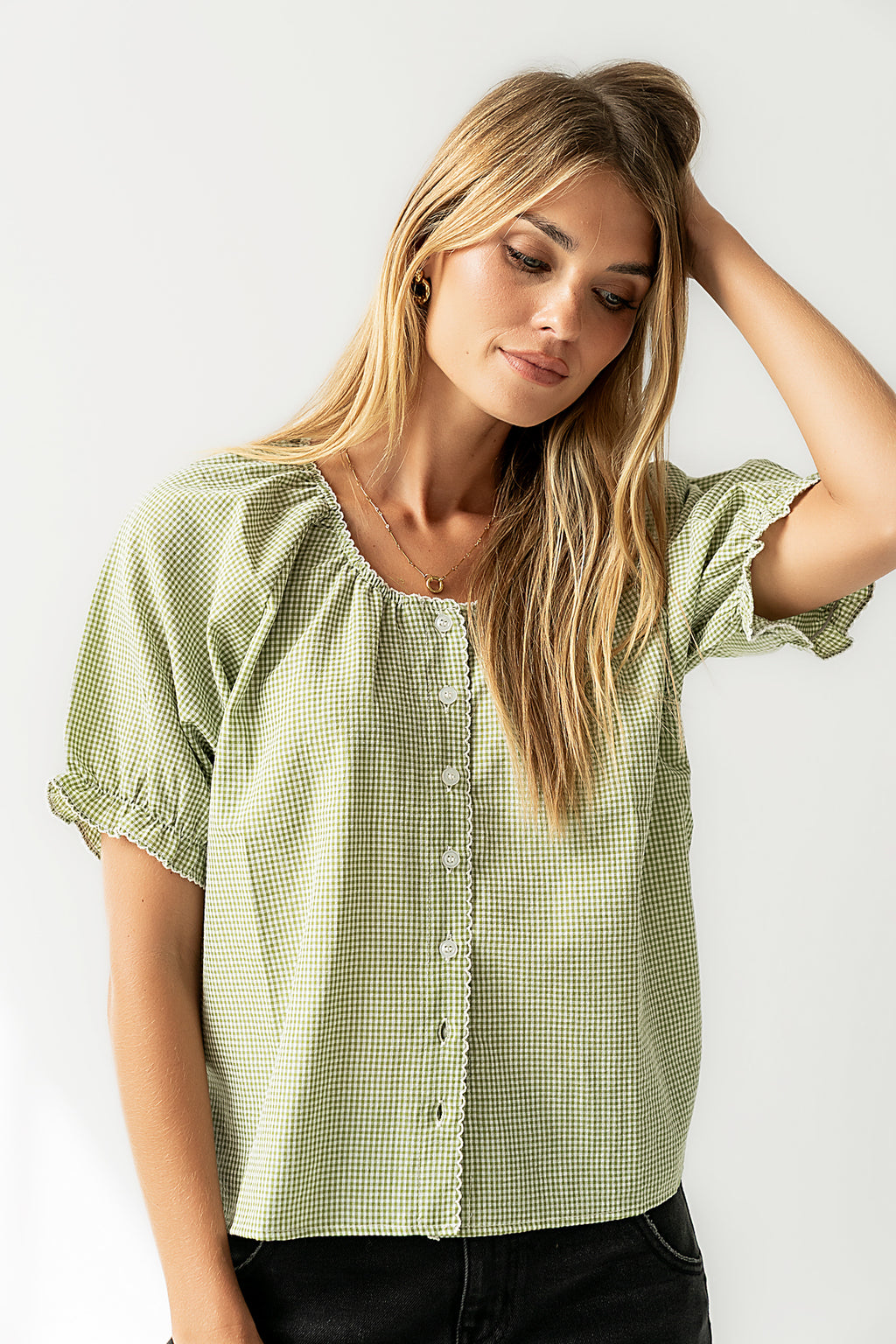 Benny Gingham Blouse in Green