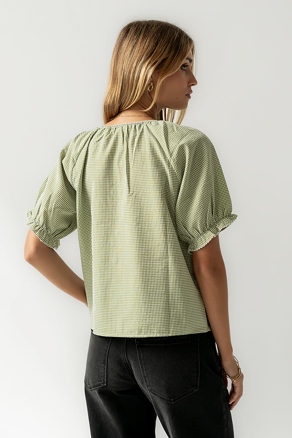 Benny Gingham Blouse in Green