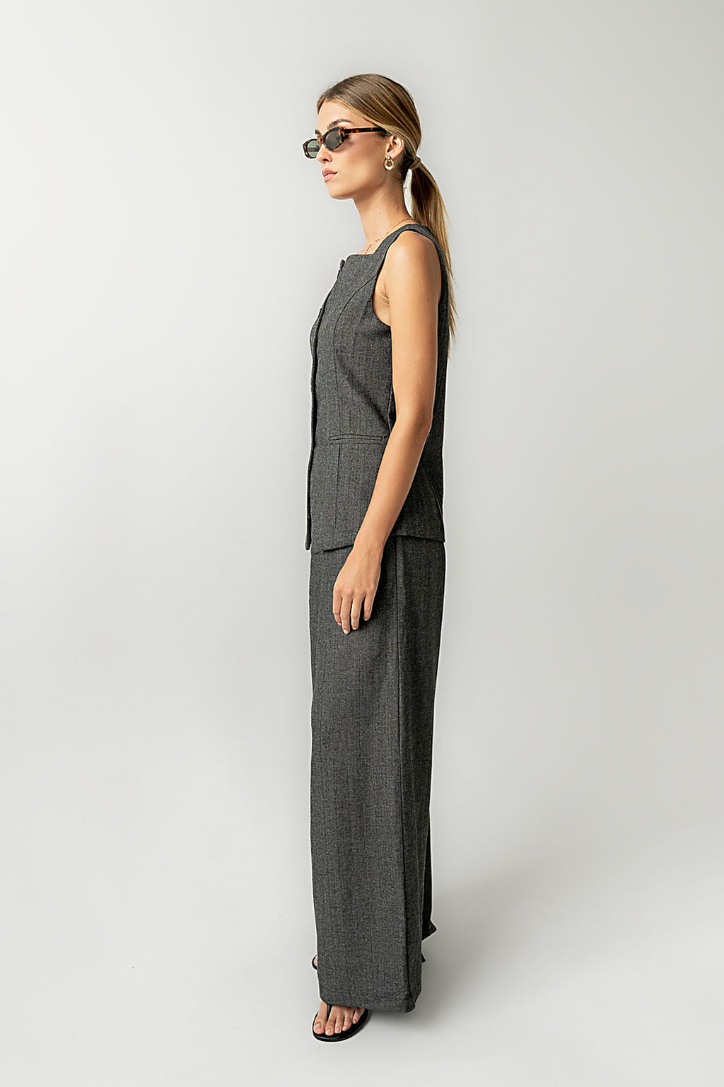 Arden Herringbone Wide Leg Trousers