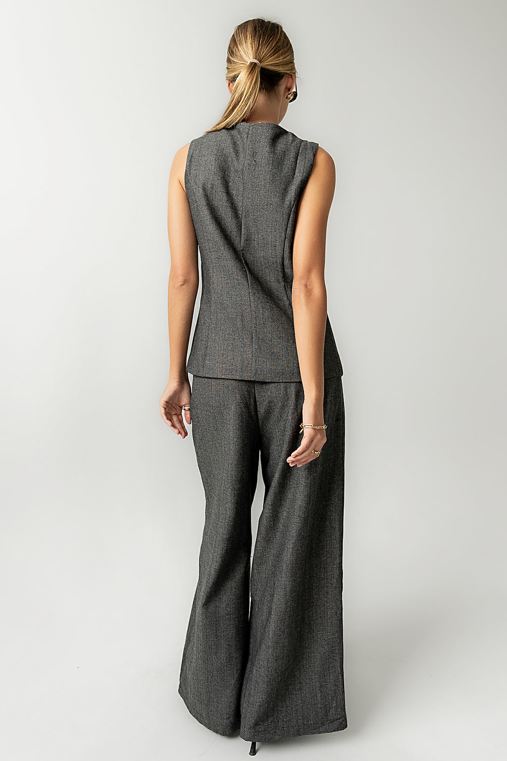 Arden Herringbone Wide Leg Trousers