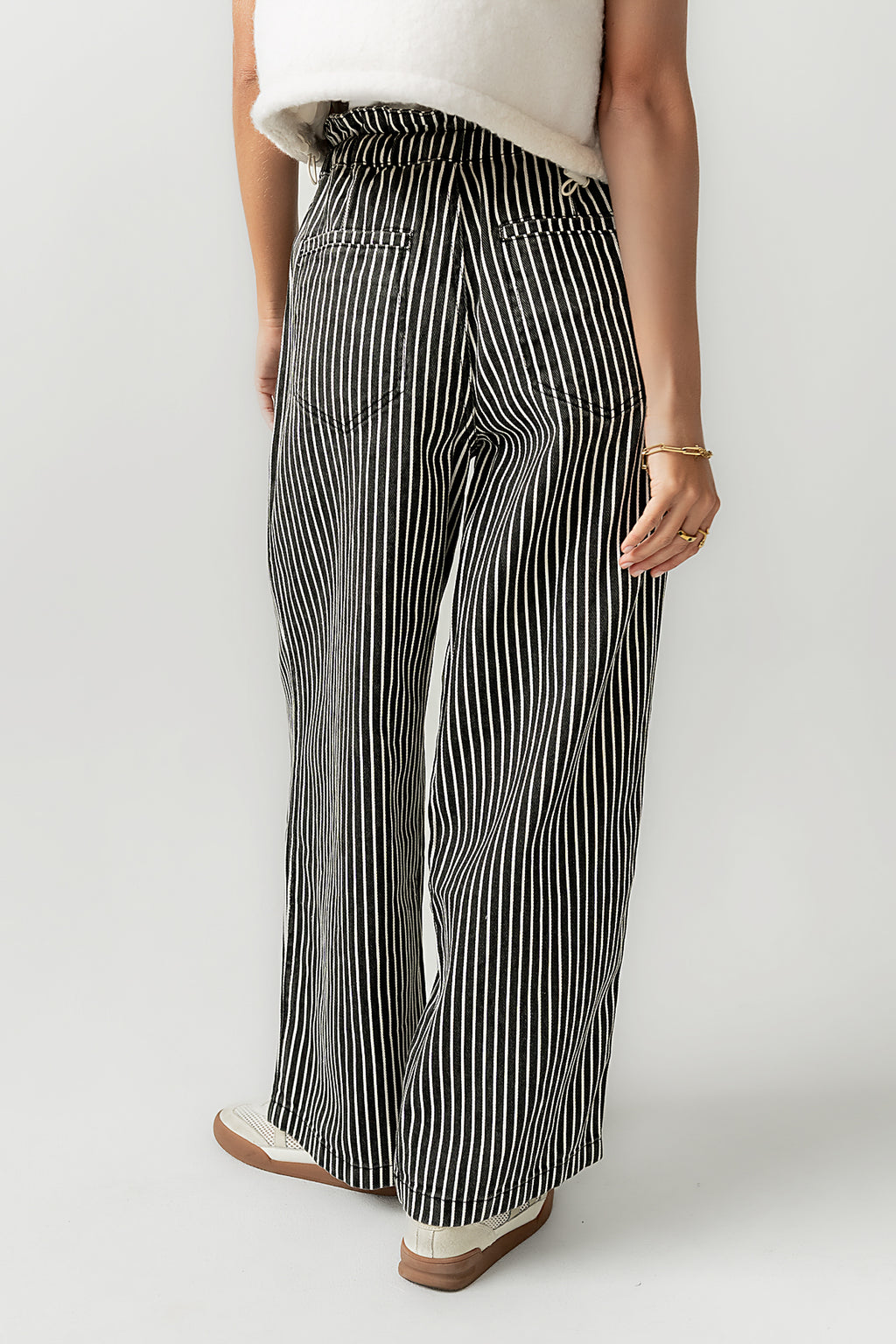 Becky Striped Wide Leg Jeans in Off White - FINAL SALE