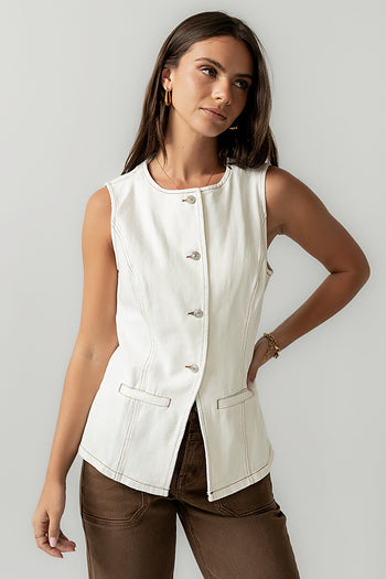 Hudson Denim Vest in White - FINAL SALE
