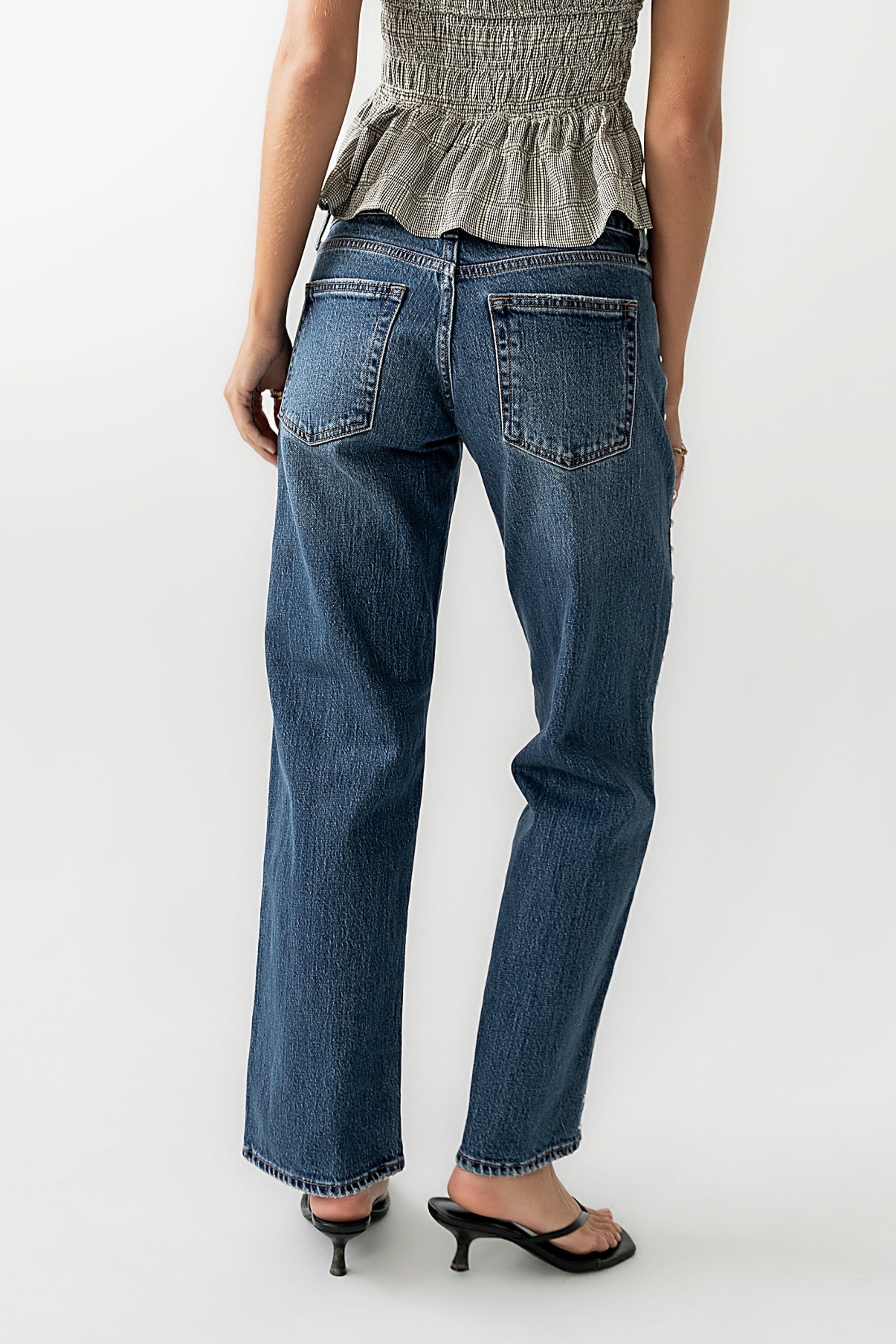 パンツ Studded Baggy Denim Pants Blue / M Noel Studded Baggy Jeans - FINAL SALE
