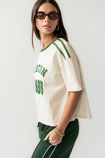 Boston Oversized Graphic Tee in Green - FINAL SALE