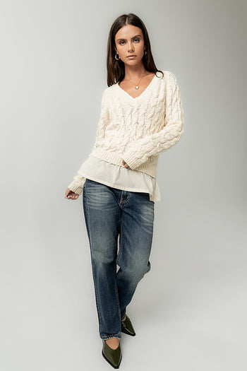 Zeke Cable Knit Sweater in Cream - FINAL SALE