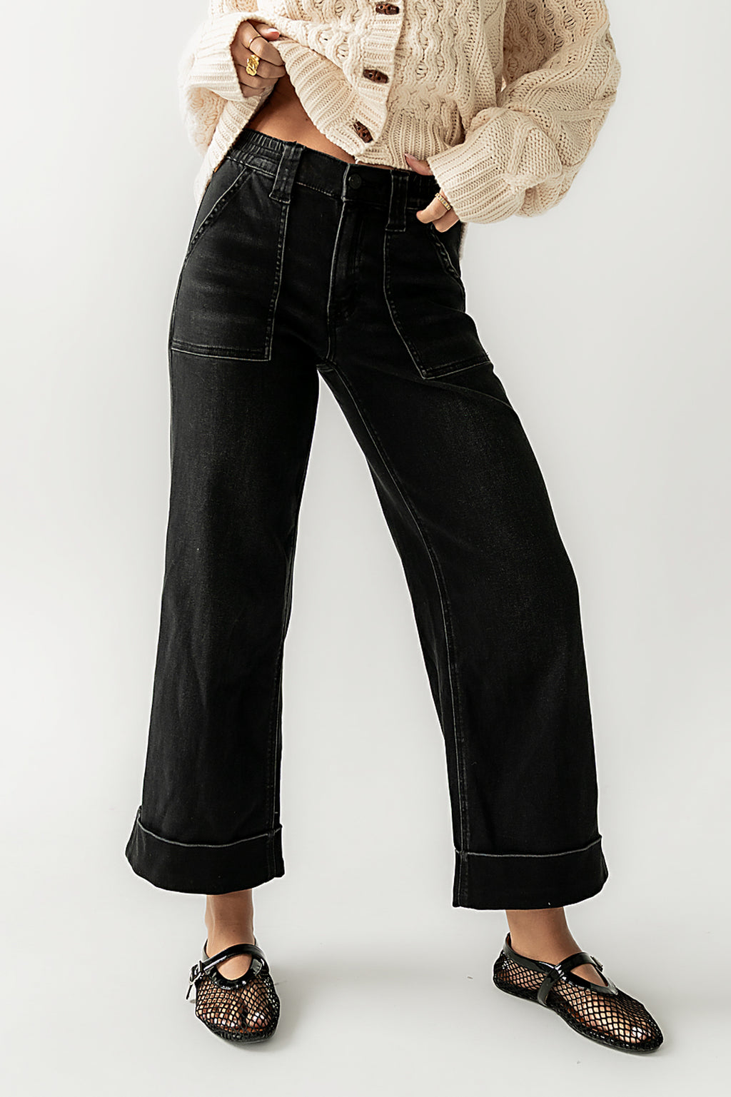 Cuffed Wide Leg Jeans