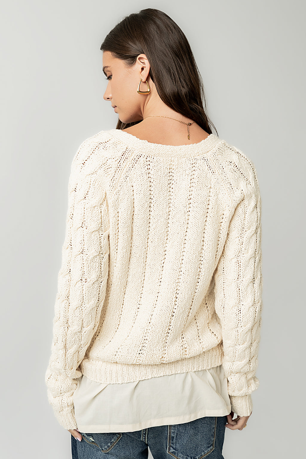 Zeke Cable Knit Sweater in Cream - FINAL SALE