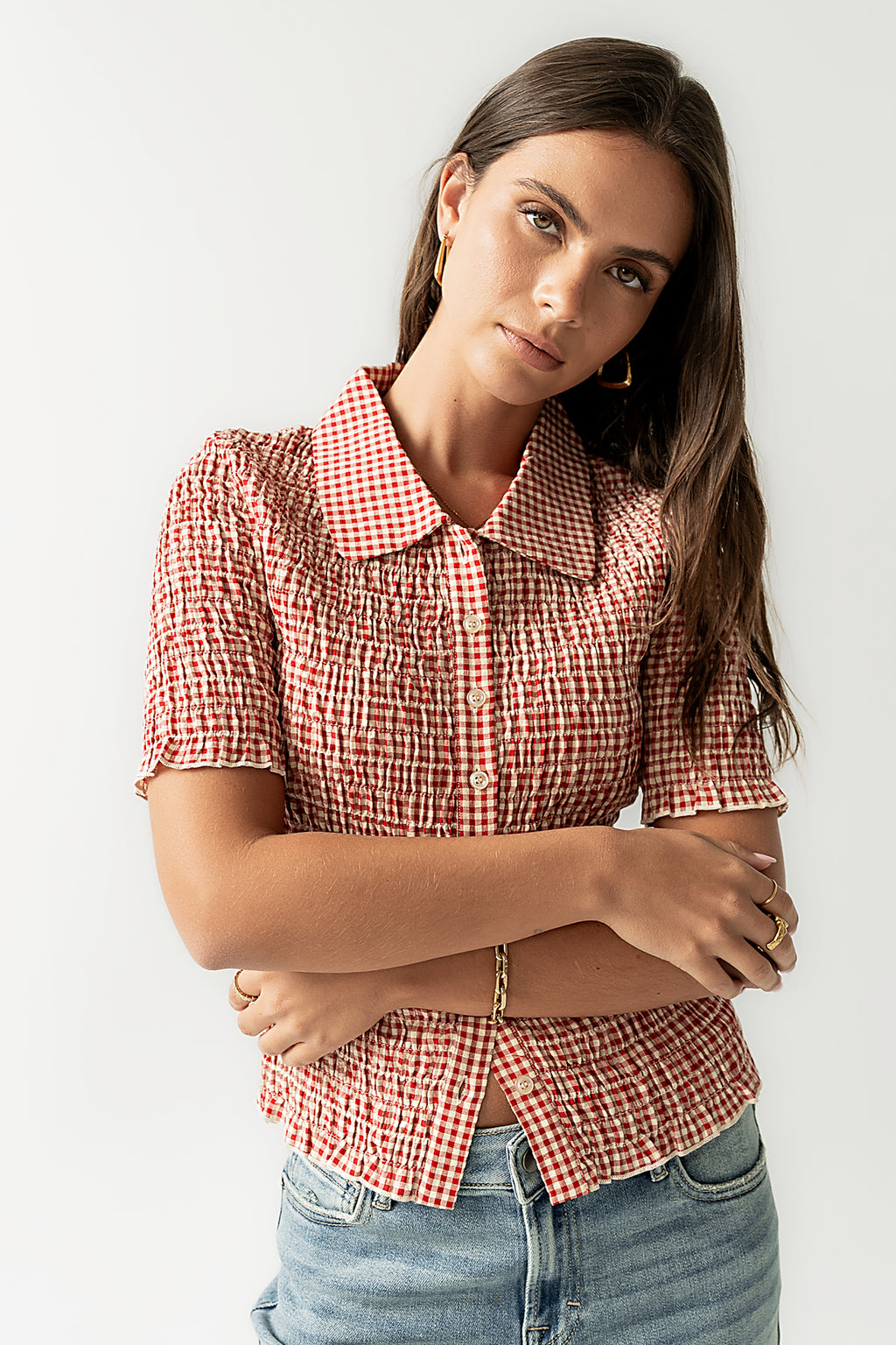 Connie Gingham Blouse in Red - FINAL SALE