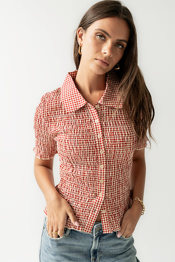 Connie Gingham Blouse in Red - FINAL SALE