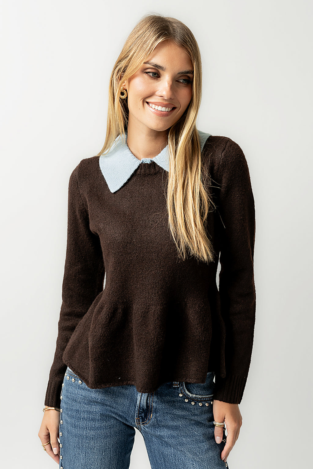 Libby Peplum Sweater in Brown