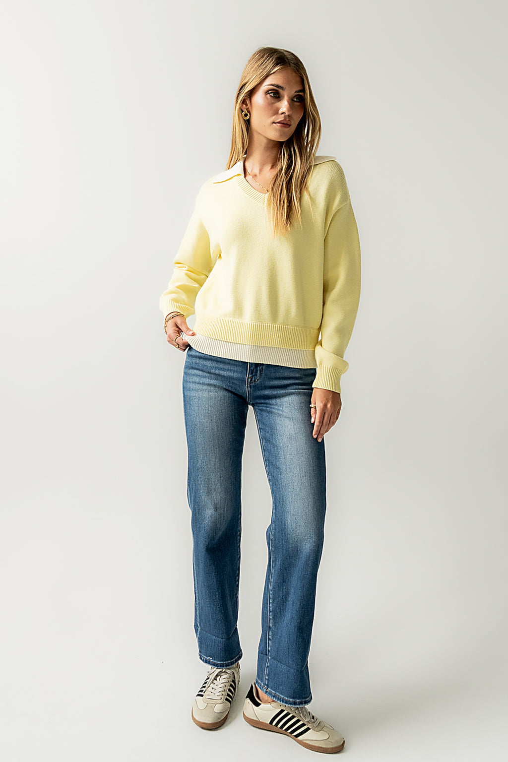 Pattie Collared Sweater in Yellow - FINAL SALE