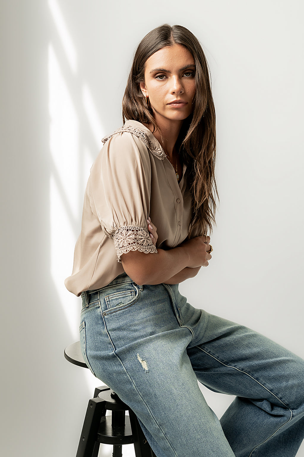 Zayne Button Up in Taupe - FINAL SALE