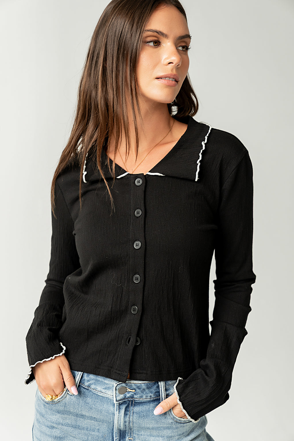Jazmine Contrast Top in Black - FINAL SALE