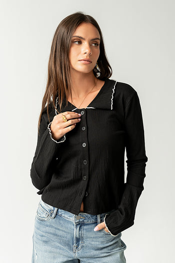 Jazmine Contrast Top in Black - FINAL SALE