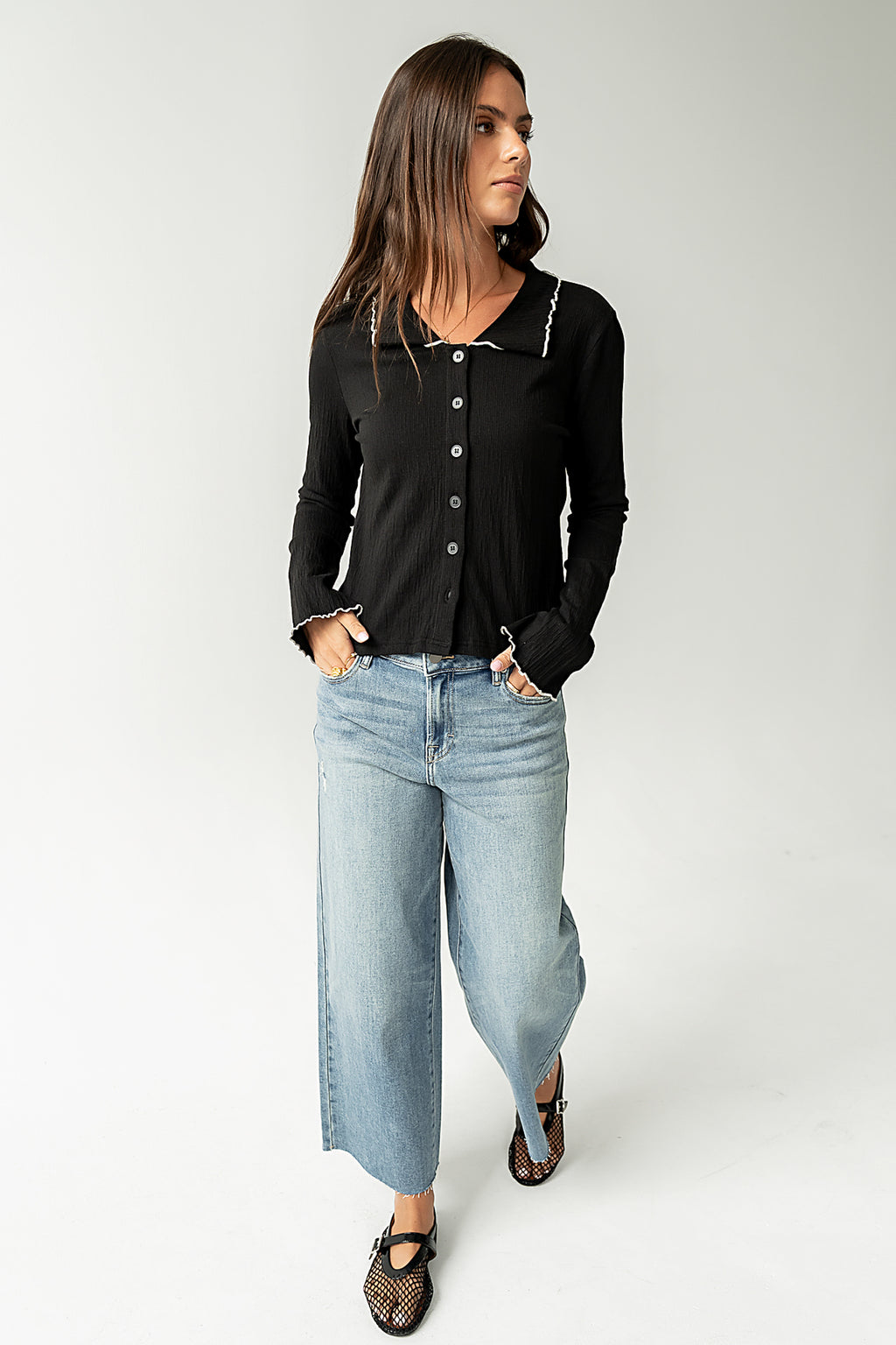 Jazmine Contrast Top in Black - FINAL SALE