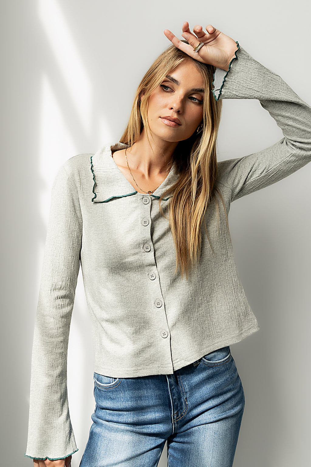 Jazmine Contrast Top in Grey - FINAL SALE