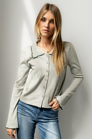 Jazmine Contrast Top in Grey - FINAL SALE