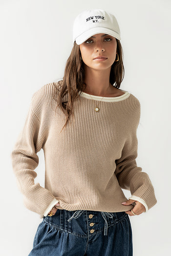 Mandy Contrast Sweater in Tan - FINAL SALE