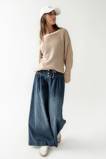 Mandy Contrast Sweater in Tan - FINAL SALE