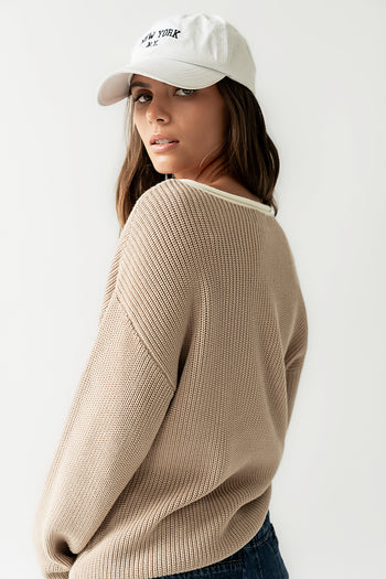 Mandy Contrast Sweater in Tan - FINAL SALE