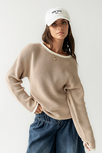 Mandy Contrast Sweater in Tan - FINAL SALE